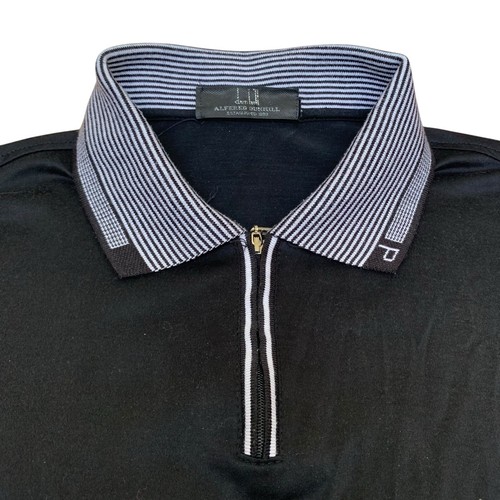 Alfred Dunhill Black Luxury Short Sleeve Golf Polo Shirt 1/4 Zip Black Mens M/L - Picture 2 of 11