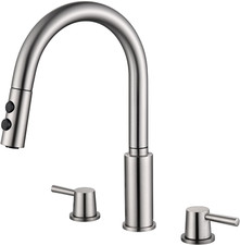 Brand, Double Handle Kitchen Faucet, 3 Holes Sink Faucet, Pull Down, Brushed Nic