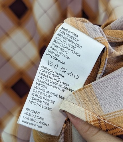 Prana Dress Women XL Flint Plaid Maxi Shirt Long Button Cover Up Sheer Umber $99 - Picture 10 of 17