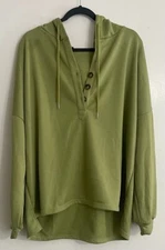 C.O.Z.Y Avocado Green Button-neck Hooded Sweatshirt New NWT SHOPCOZY Women's XXL