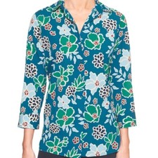 New Banana Republic Print Split Back Blouse Flower Print Blue Medium MSRP 54.99
