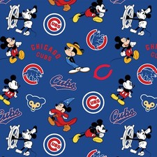 CHICAGO CUBS MICKEY MOUSE PRINT 100 COTTON FABRIC BY THE 1/2 YARD MLB