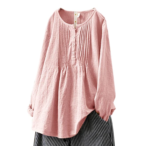 Womens Cotton Linen Tunic Tops Baggy Long Sleeve Ladies T-Shirt Blouse - Bild 9 von 21