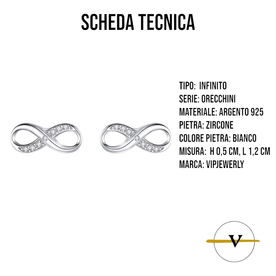 ORECCHINI DONNA ARGENTO 925 A FORMA DI INFINITO CON ZIRCONI COLORE DIAMANTE - Immagine 3 di 4