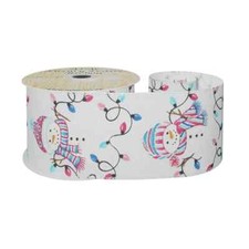 1m, 3m or 9m ~ 63mm Wired White Ribbon with Snowman and lights, Christmas Ribbon