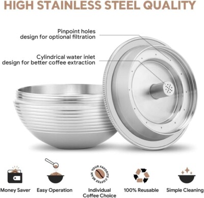 Cafilas Refillable Stainless Steel Coffee Capsule for Nespresso Vertuoline