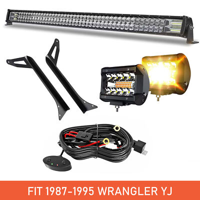 52'' LED Light Bar Combo + 4'' LED Pods+Mounting Brackets For 1987-95 Wrangler YJ