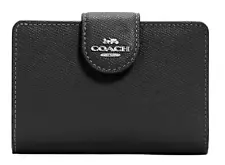 💙Coach Medium Corner Zip Wallet - 6390 Black/SV Crossgrain Leather - NWT 💙