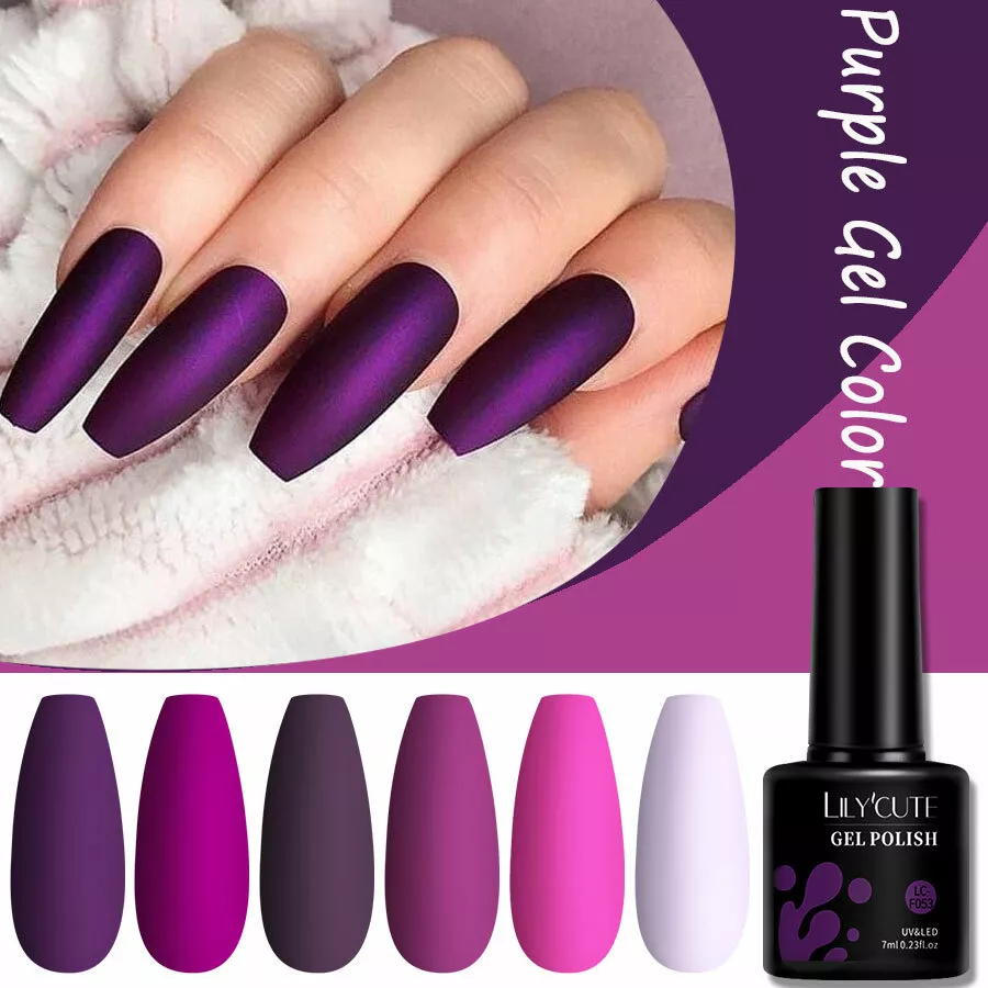 LILYCUTE Matte Purple Colors UV Gel Nail Polish Soak Off Holographic Gel Varnish