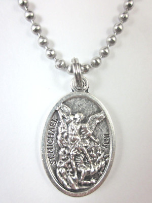 St Michael Archangel / St Christopher Medal Necklace 24'' Ball Chain Gift Box 