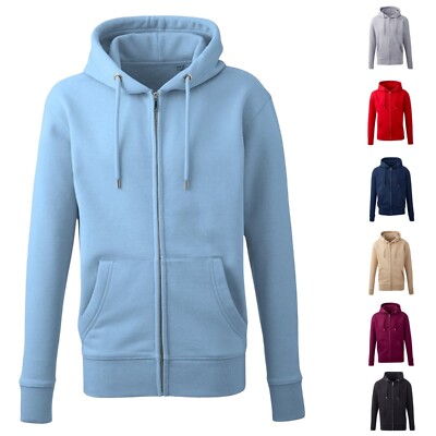 Herren Full Zip Up Hoodie Sweatshirt Bio Baumwollmischung Kapuze Sweat Top Jacke