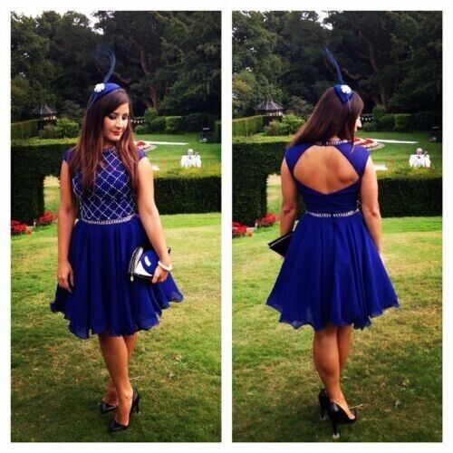 Vestido Patinador Chi London Azul Corte Espalda Talla UK8 EUR36 US4 - Imagen 2 de 4