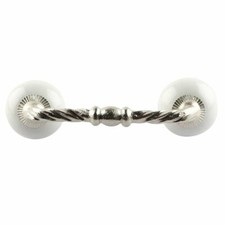 Neuf Fait à la Main Céramique Pont Porte Poignée Argent Finir 14cm Blanc 1 PC