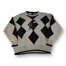 GANT Long Sleeve Hand Intarsia Crewneck Cotton Sweater XL Tan Golfer Design