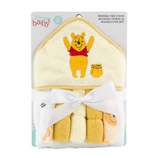 Cudlie Accessories Disney Baby Winnie The Pooh Hooded Towel &Washcloth, SET OF 6