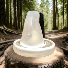 McKee Style Opalescent Frosted Bottoms Up Shot Glass Cup W/Opalescent Glass Base