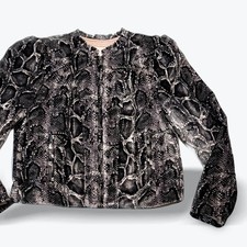 Rebecca Taylor Jacket Puff Sleeve Snakeskin Print Womens Small Rayon Silk Velvet