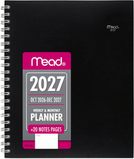Mead 2027 Planner, Weekly and Monthly, 15-Month Oct-Dec, 8.5" x 11", Black (C...