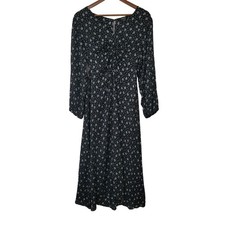 Madewell Floral Ruched Midi Dress With Slip Womens Size 00 True Black NWT
