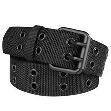 Plus Size Men Double Prong Belt Nylon Material Grommet Holes Reinforced Rivets