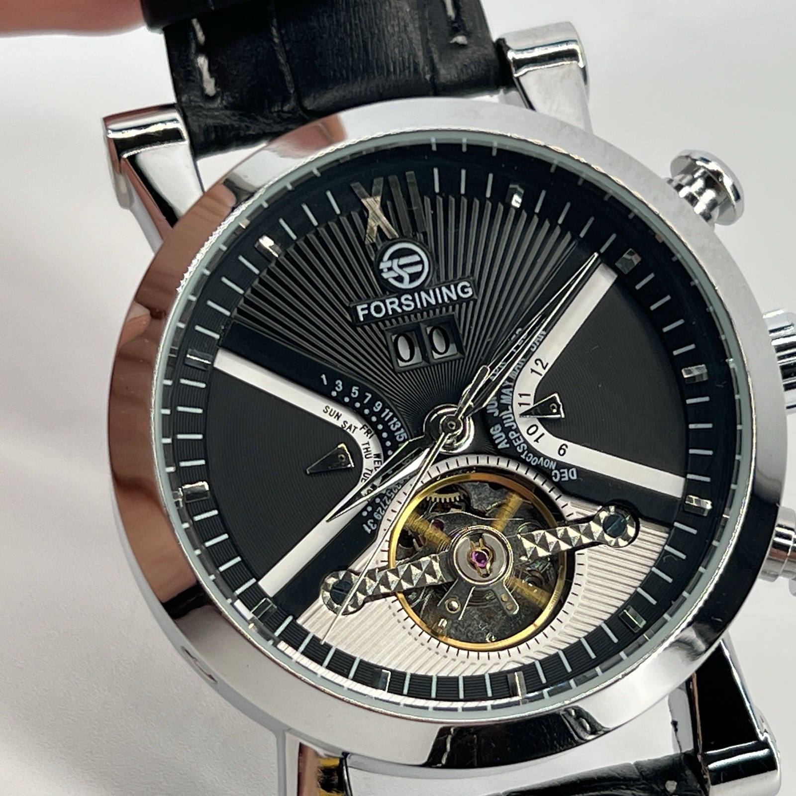 Forsining Automatic Skeleton Watch Black Dial Lea… - image 3