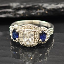 CZ Lab Sapphire Engagement Ring Sterling Silver Size 7