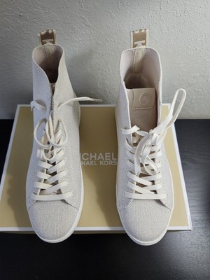 Michael Kors EDIE KNIT Higt Top  Women's Sneakers  Cream Shoes Size 8M