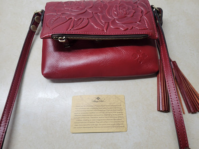 Patricia Nash Corfu Crossbody Rose Tooled Bag NWOT Rich Red w/ Tassels