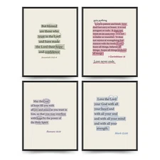Christian Wall Art Set of 4, Dorm Decor for College Girls, Trendy Preppy Insp...