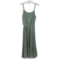 O2 Collection Women’s Midi Sundress Large Jrs Polka Dot Pleats Green