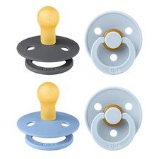 BIBS Pacifiers 4-Pack Round Nipple Natural Rubber Latex 0-6M Blue BPA-Free