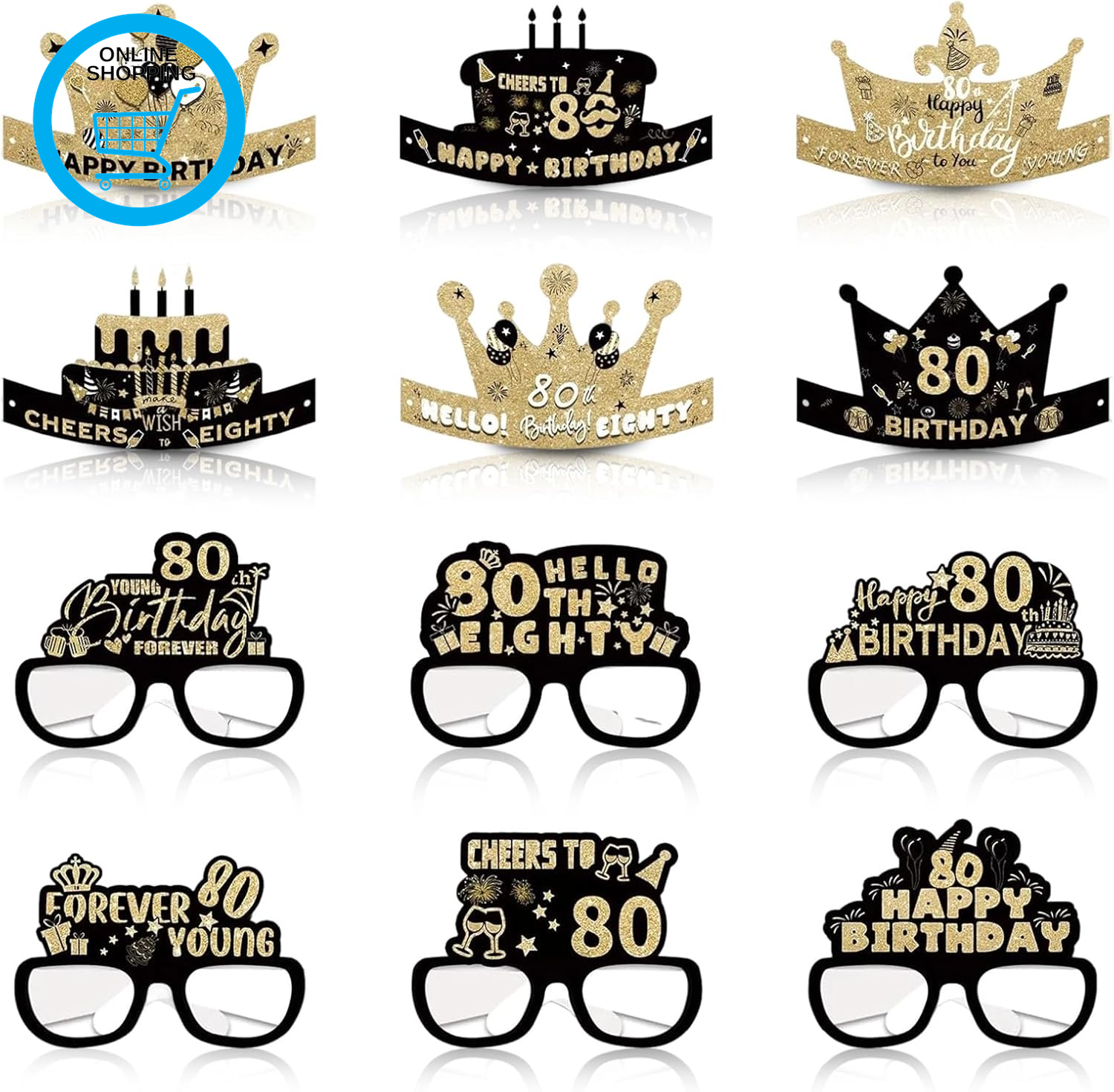 12Pcs Birthday Glasses Hats, 60Th/70Th/80Th Birthday Paper Sunglasses Decoration