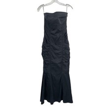 MANGO Solid Black Ruched Strapless Maxi Dress Mermaid Trumpet Size XS