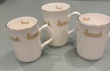Harrods White & Gold Fine Bone China Mugs London Knightsbridge Tea Coffee x 3 
