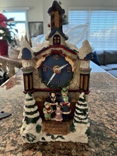 Vtg Resin Christmas Village Church Carolers Table Mantle Clock Music Each Hour