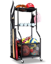 Sports Equipment Garage Organizer - Rolling Ball Storage with wheels, 3-Tier ...