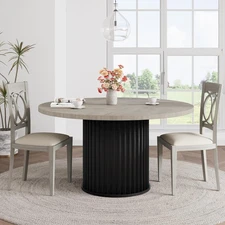47" Round Dining Table, Farmhouse Kitchen Table with Metal Base for Dining Room