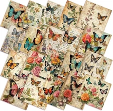 20 Pcs 10''x10'' Vintage Butterfly Quilting Fabric Square Retro Butterfly Flo...