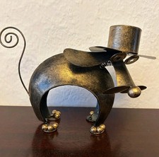 Dog In A Top Hat Spring Head Tin Plated Painted In Gold & Black Antique Finish