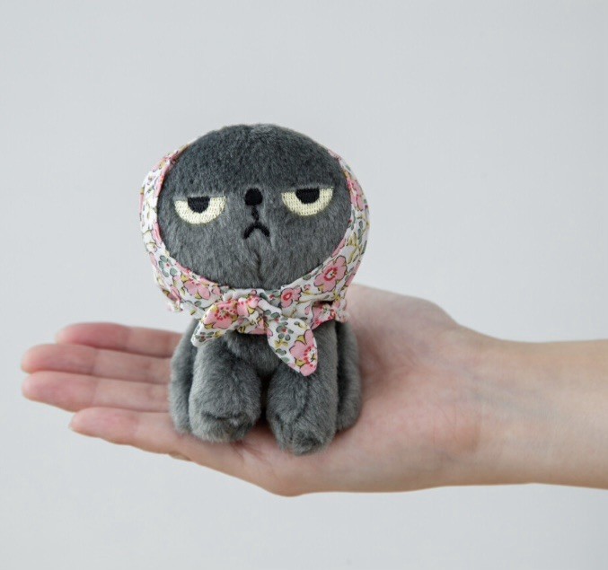 Angry Machiko Cat Plush Keychain Flower Scarf Japanese Mascot