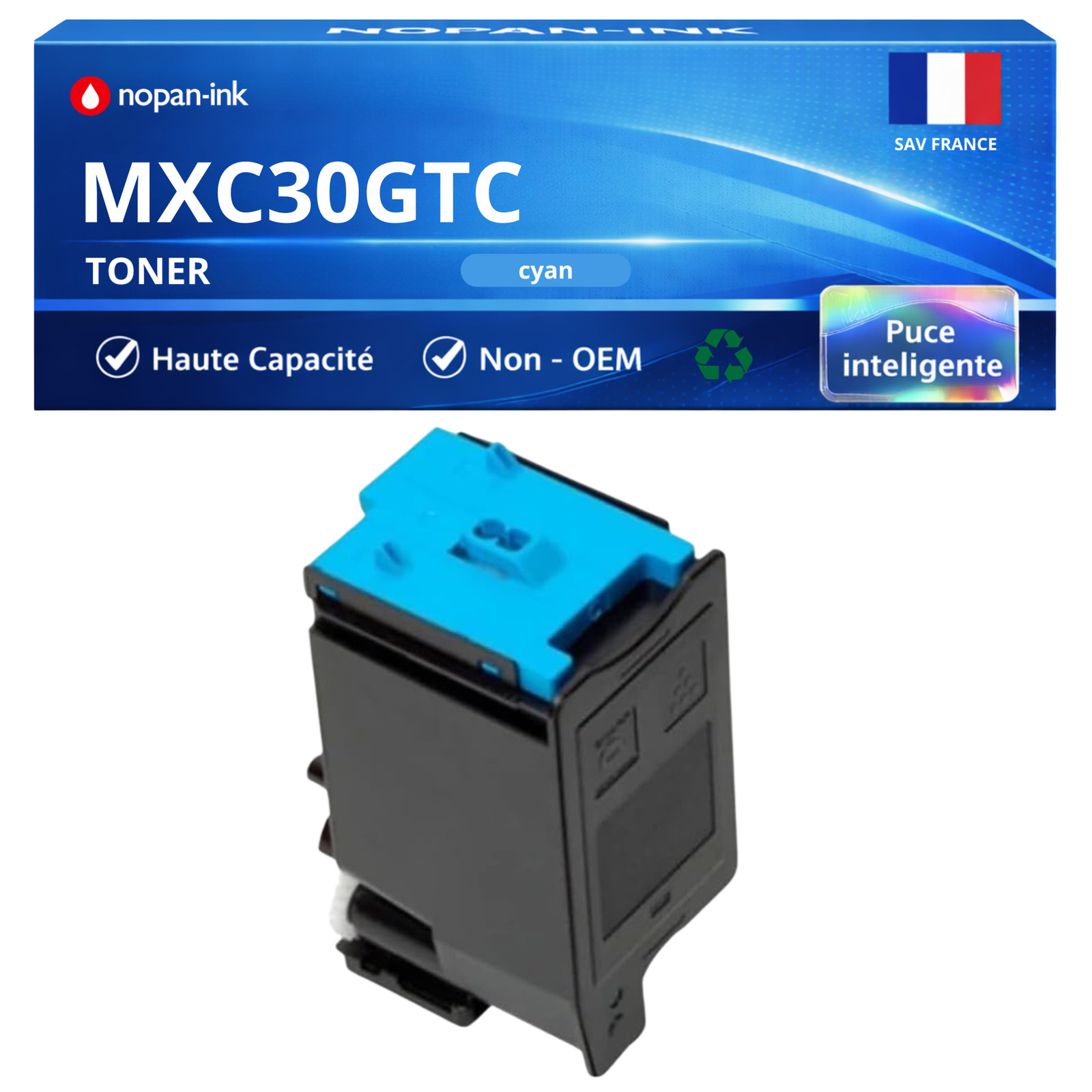 Toner cyan Sharp MXC30GTC cartouche compatible MX-C30GTC pour imprimante de bureau