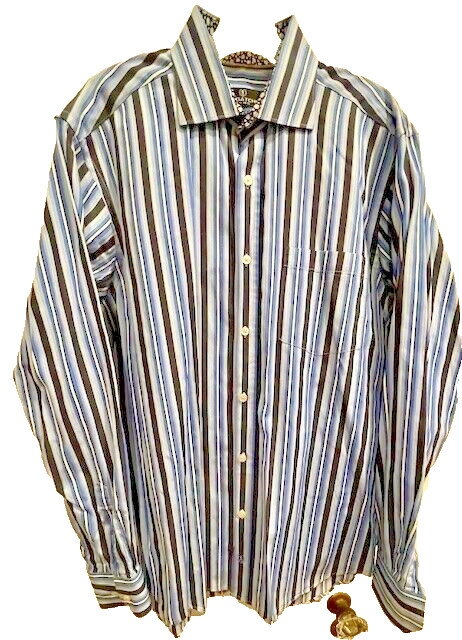 Bugatchi Uomo L Button Down Multicolor Blue Strip… - image 4