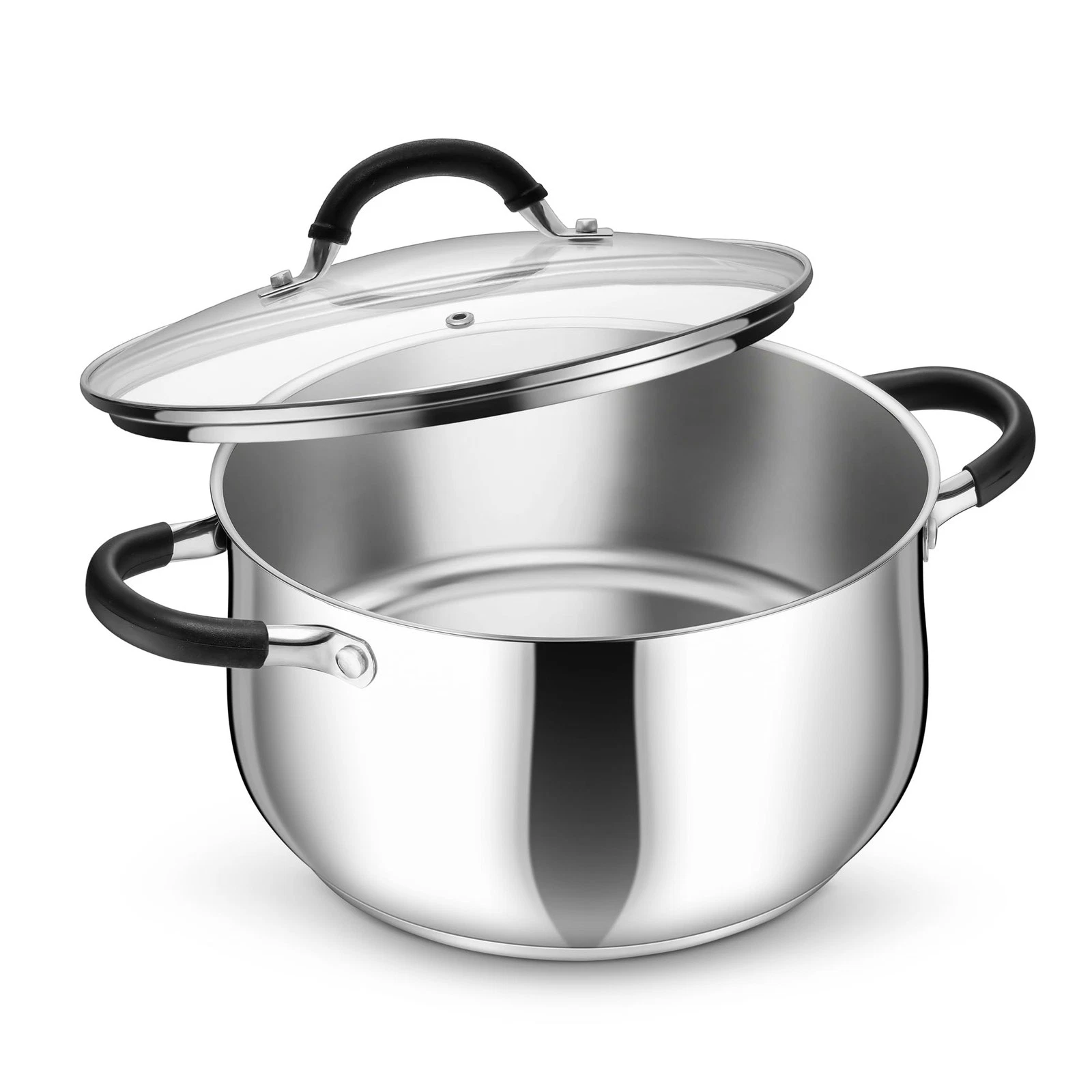Stainless Steel Stock Pot, 6 Qt Cooking Soup Pot with Visible Lid for Pasta, ...