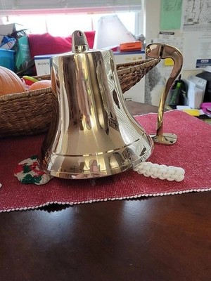 Nautical Wall Hanging Ship Bell, 10-Inch Brass, Polished Dinner Bell with Rope