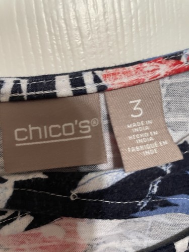Chico's blue/pink knit top top, neck detail, short sleeves, cotton, 3/xl - Picture 2 of 5