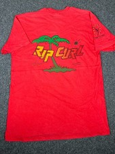 Vintage 80s Rip Curl T-Shirt Red Graphic Sing...