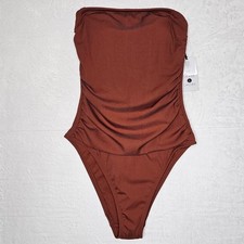 NWT Rust/Brown Ribbed Bandeau Cheeky One Piece Swimsuit Size XS 0-2 Women's