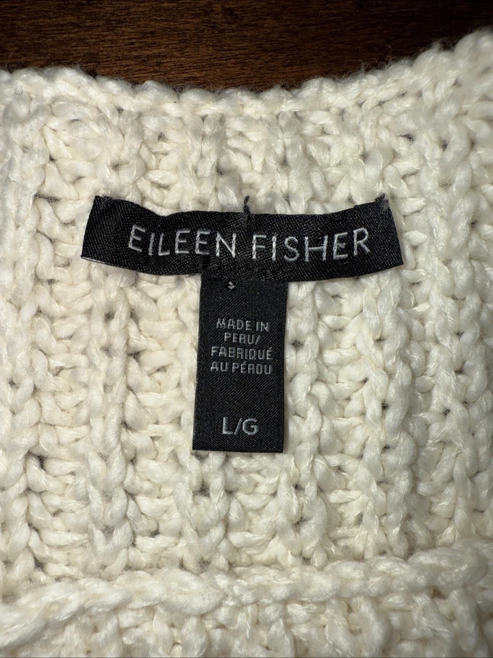 Suéter Eileen Fisher Crema Costero Cuadrado Gran Tamaño Manga Gorra Suéter Talla L Foto 3 de 4