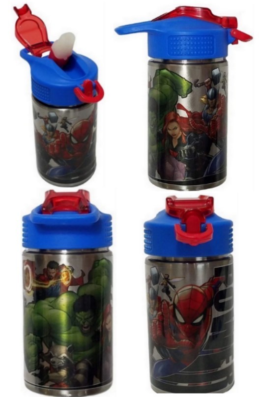 Zak Designs Marvel Avengers Kids Stainless Steel Water Bottle 12oz Straw Lid