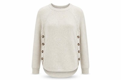 RD Style Damen Pullover Pulli Größe M Beige Rundhals Langarm Freizeit Knopf